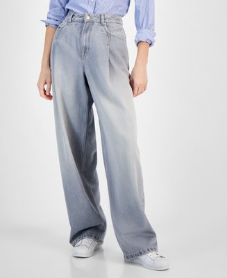 BOSS Orange Slouchy Denim Pleated Wide-Leg Jeans Women's 29 Charcoal Fading