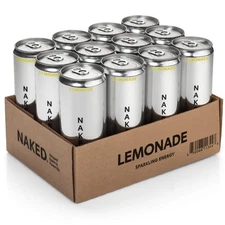 Naked Sparkling Energy Drink Lemonade – Zero Sugar, Organic, 12pk 12oz