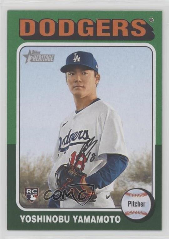 2024 Topps Heritage High Number Green Border Yoshinobu Yamamoto #553 Rookie RC