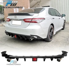 Fits 18-23 Toyota Camry Gloss Black W/ Led Brake Light Tip Rear Bumper Diffuser
