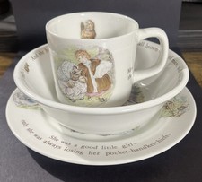 Vintage WEDGEWOOD Beatrix Potter MRS TIGGY-WINKLE Three 3 Piece Nursery Set