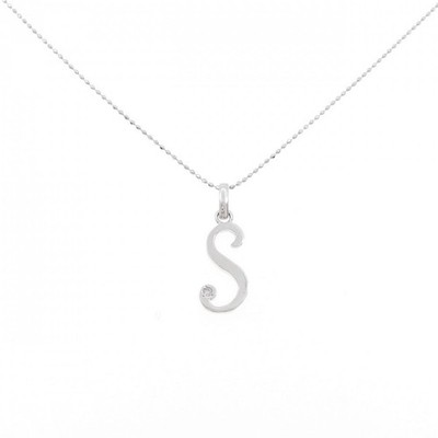 Authentic K18WG Initial S Diamond Necklace #260-007-273-3318