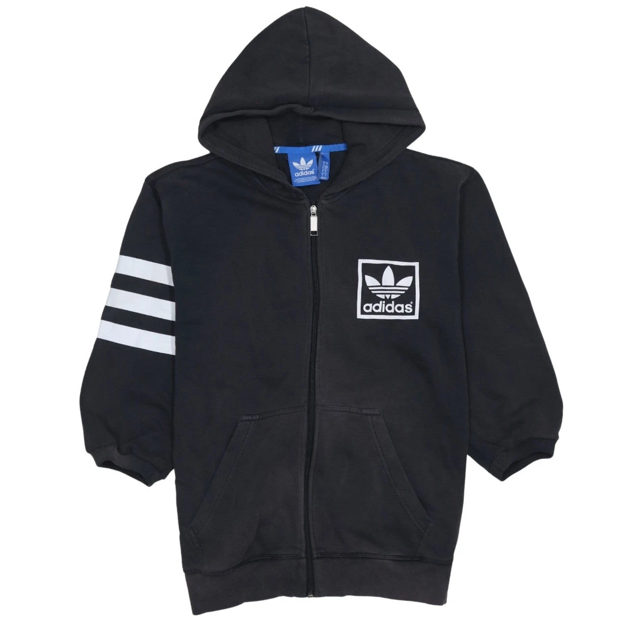 Adidas Womens Black Full Zip Hoodie Small Trefoil Logo Cotton Blend