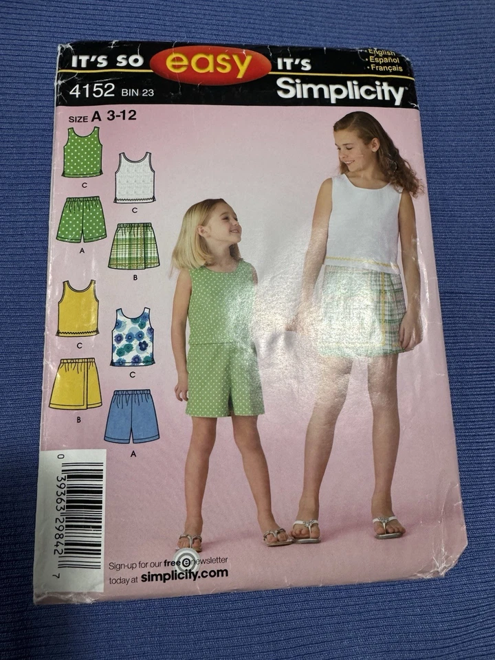 GIRLS CHILDS CUT SIMPLICITY 2910 Sewing Pattern SKORT SHORTS TANK TOP SIZE 3-12 - Image 2 of 4