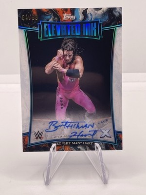 2025 Topps WWE Exalted Bret Hit Man Hart Elevated Ink Aqua /99 Auto
