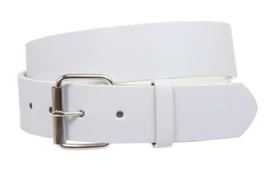 WHITE BELT 1 3/4"  GENUINE COWHIDE  LEATHER PLAIN  WIDE SNAP 0FF BUCKLE USA MADE