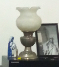 Vintage/Retro Silver Metal Table Lamp, White Glass Bell Shade, 45cm
