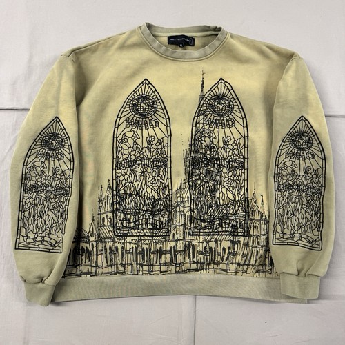 Who Decides War Cathedral Pullover Olive Green Faded Crewneck Sz XL