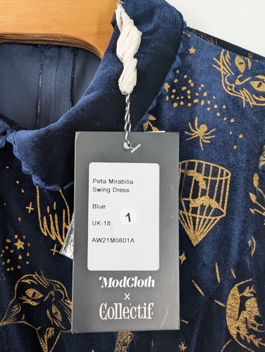 Modcloth x Collectif Swing Dress US size 14 Velvet Collar Pockets Navy RARE NWT - Picture 7 of 15