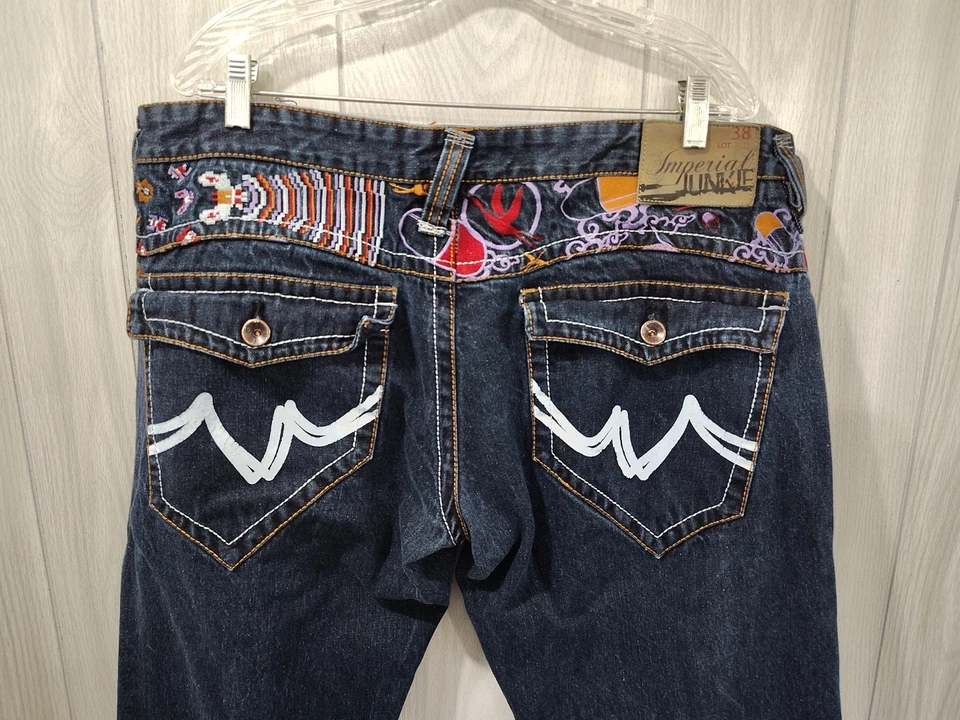 复古 Imperial Junkie 牛仔裤男式镂空牛仔刺绣宽松 Y2K 38 — 第 2/4 张图片
