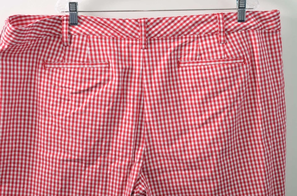 Pantalones Cortos Lands End 9" Mujer 24W Tiro Medio Rojo Guinga Algodón Elástico Chino Foto 4 de 4