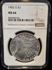 1902- O Morgan Silver Dollar NGC MS 64. Beautiful Timeless Silver $ In MS 64 🔥