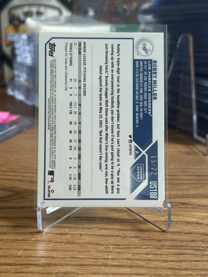 2023 Topps Update Series - Bobby Miller #US188 Black /72 (RC) - Image 2 of 2