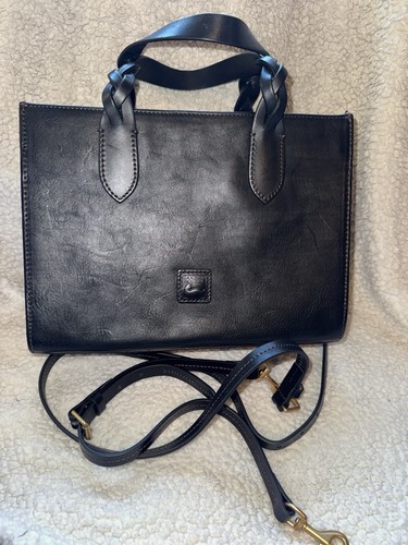 Dooney & Bourke Janine Florentine Leather Black Satchel Braided Handles