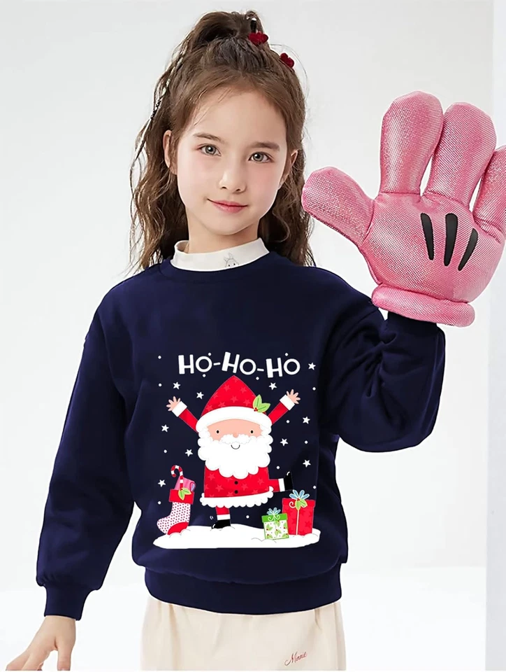 Kids Christmas Jumpers 1-7 Years Boys Girls Xmas Sweatshirts Jumper Toddler Sant - Immagine 3 di 4