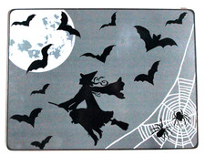 WILLIAMS SONOMA HALLOWEEN WITCH ON A BROOM DESIGN HARDBOARD PLACEMAT 16 X 12