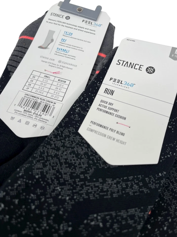 Calcetines para mujer Stance 3 pares negros Feel 360 Run Crew - talla M 8-10,5 - precio de venta sugerido por el fabricante 54 USD Foto 4 de 4