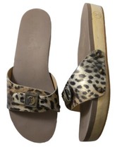 99 FLOGG 8 Sandals Nikita Clog Slides Patent Leopard Wood Sole