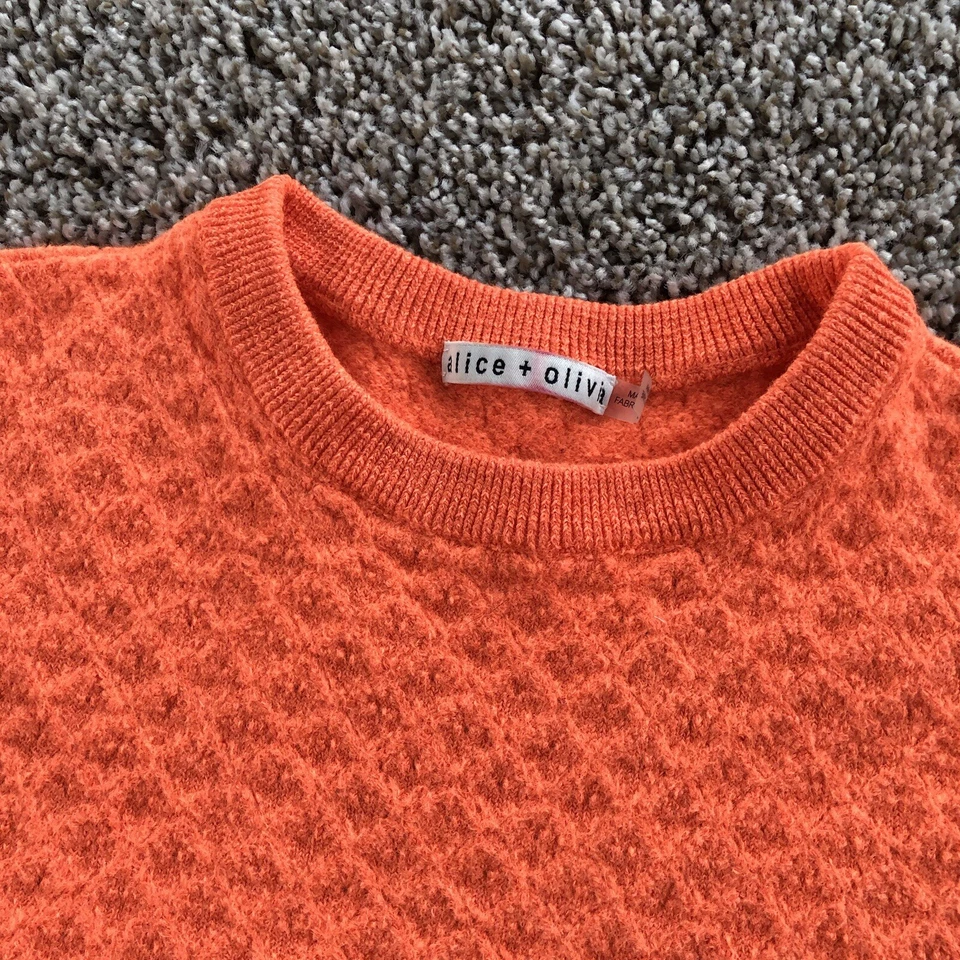 Alice + Olivia Wool Linen Blend Cropped Knit Sweater Women Size L Neon Peach Top - Image 2 of 4