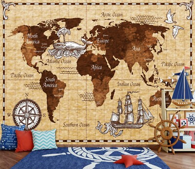 3D Boat Pigeon A731 World Map Wallpaper Wall Mural Removable Self-adhesive Amy