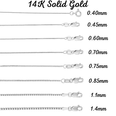 14K massive Weißgold Box Halskette Echt Gold Kette alle Längen & Größen