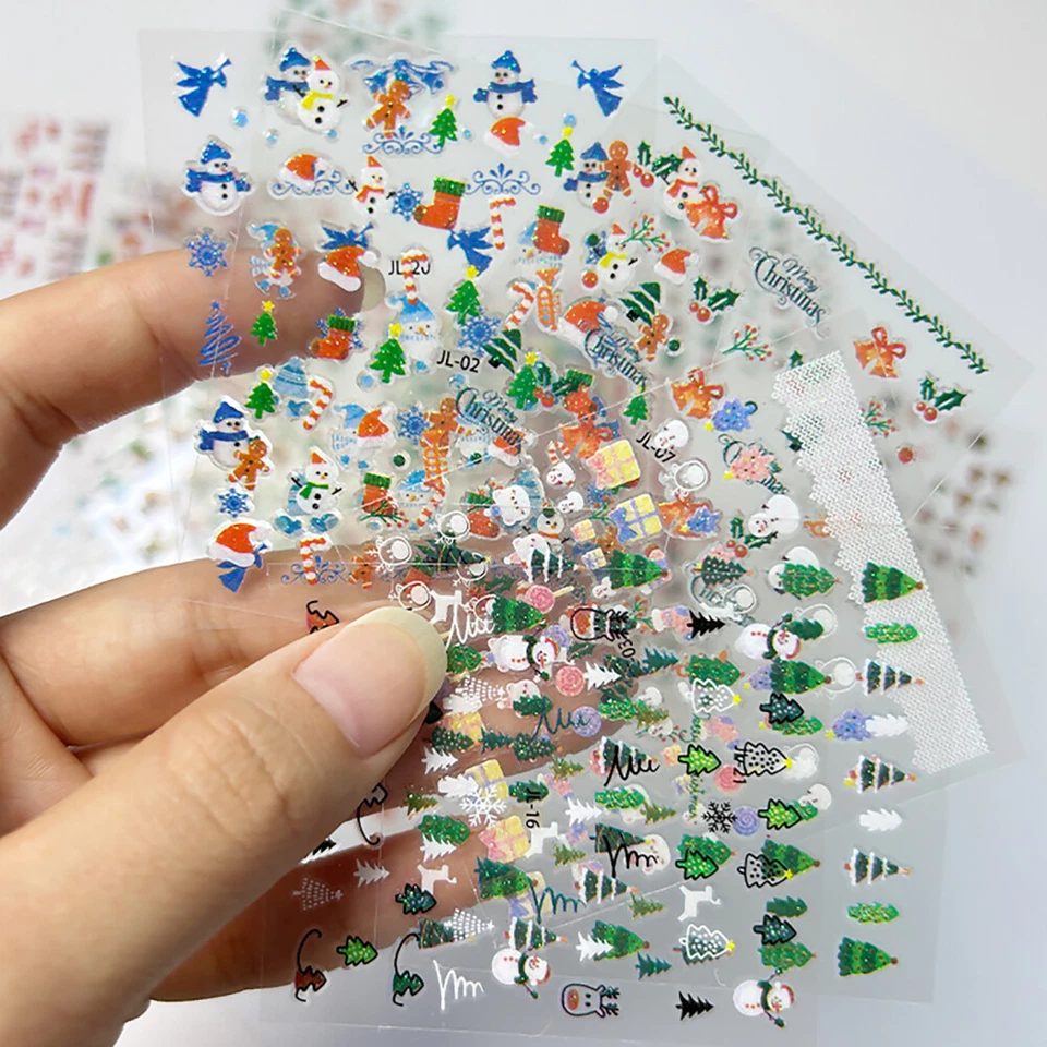 Pegatinas de uñas con patrón de copos de nieve de Navidad dibujos animados Papá Noel diseño 3D uñas Foto 4 de 4