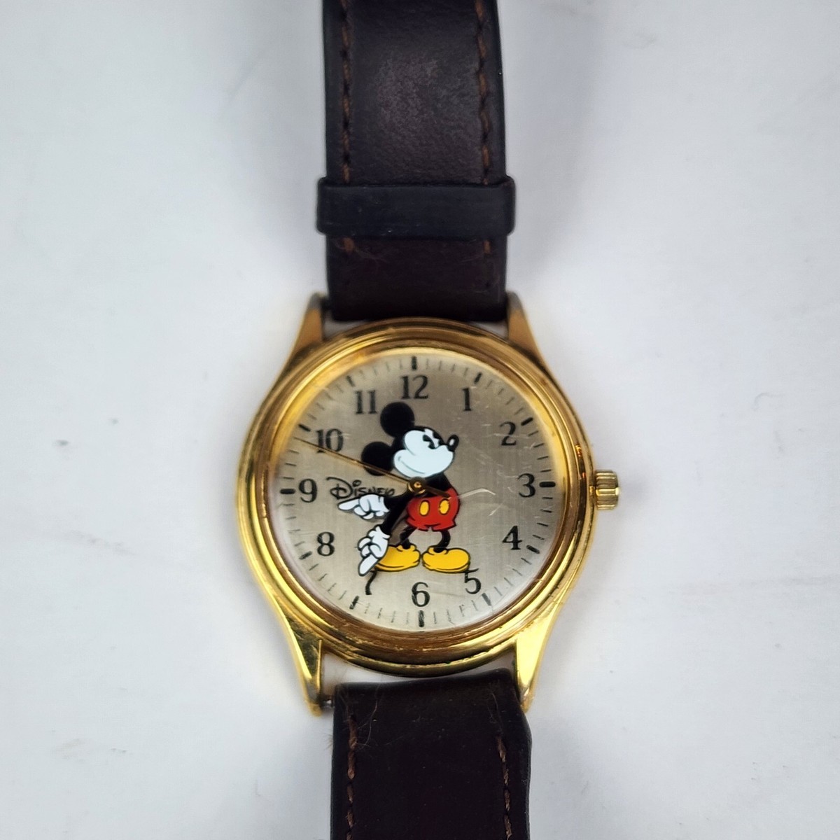 Disney Gold Watch with Mickey Mouse and Brown Strap MK1320 1990 main image 2