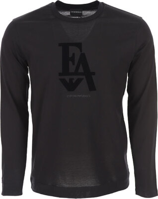 Emporio Armani Mens black long sleeve T-Shirt flock print, Size M