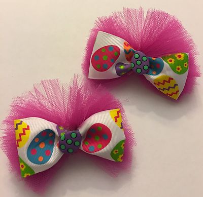 Handmade Easter Egg Inspired Hair Bows. Pig Tails Easter Hair Bows. Piggy Tails