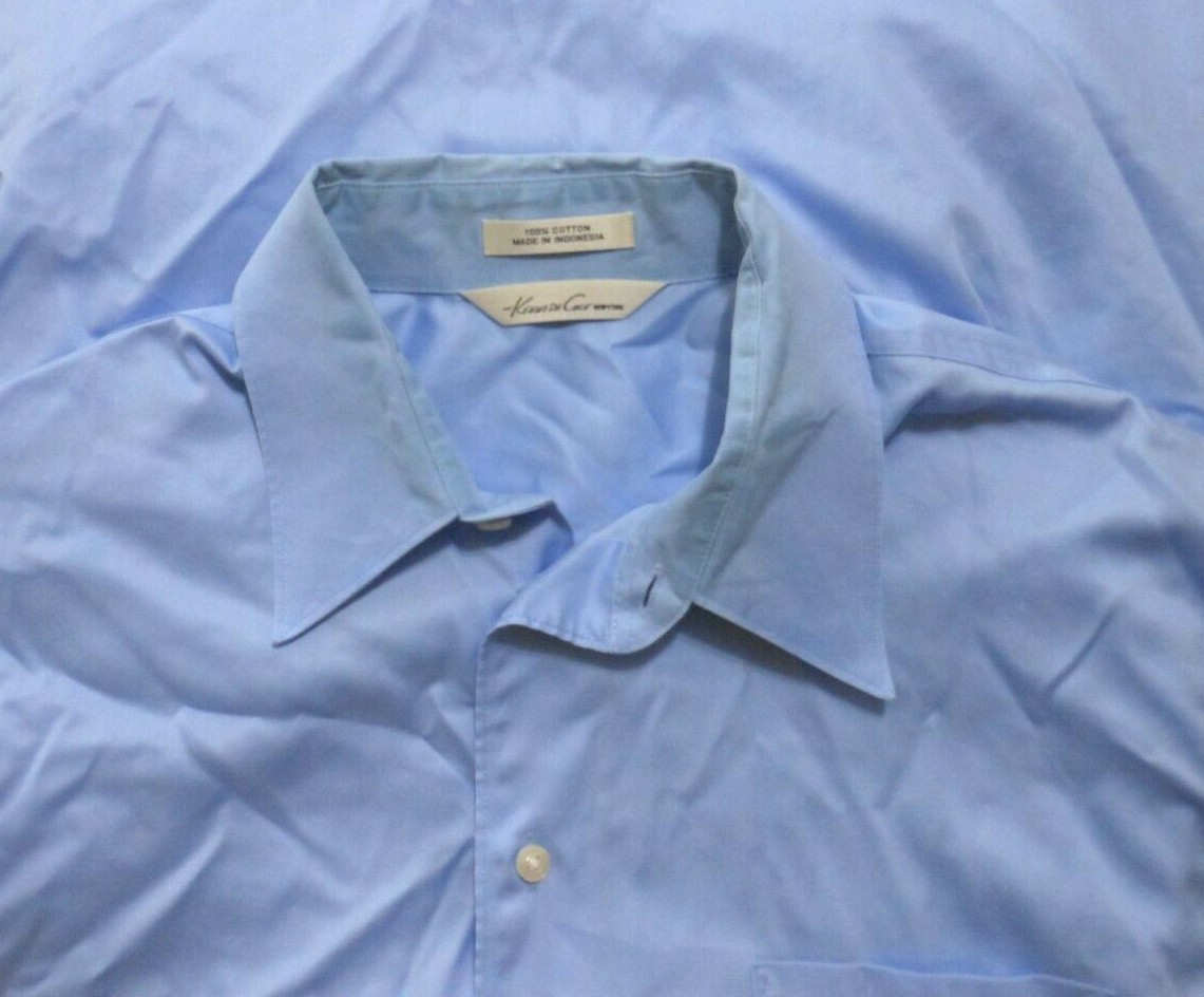Kenneth Cole Men's Big & Tall Dress Shirt, Medium Blue, 18 Neck 34-35 Sleeve, Machine Washable Cotton Blend