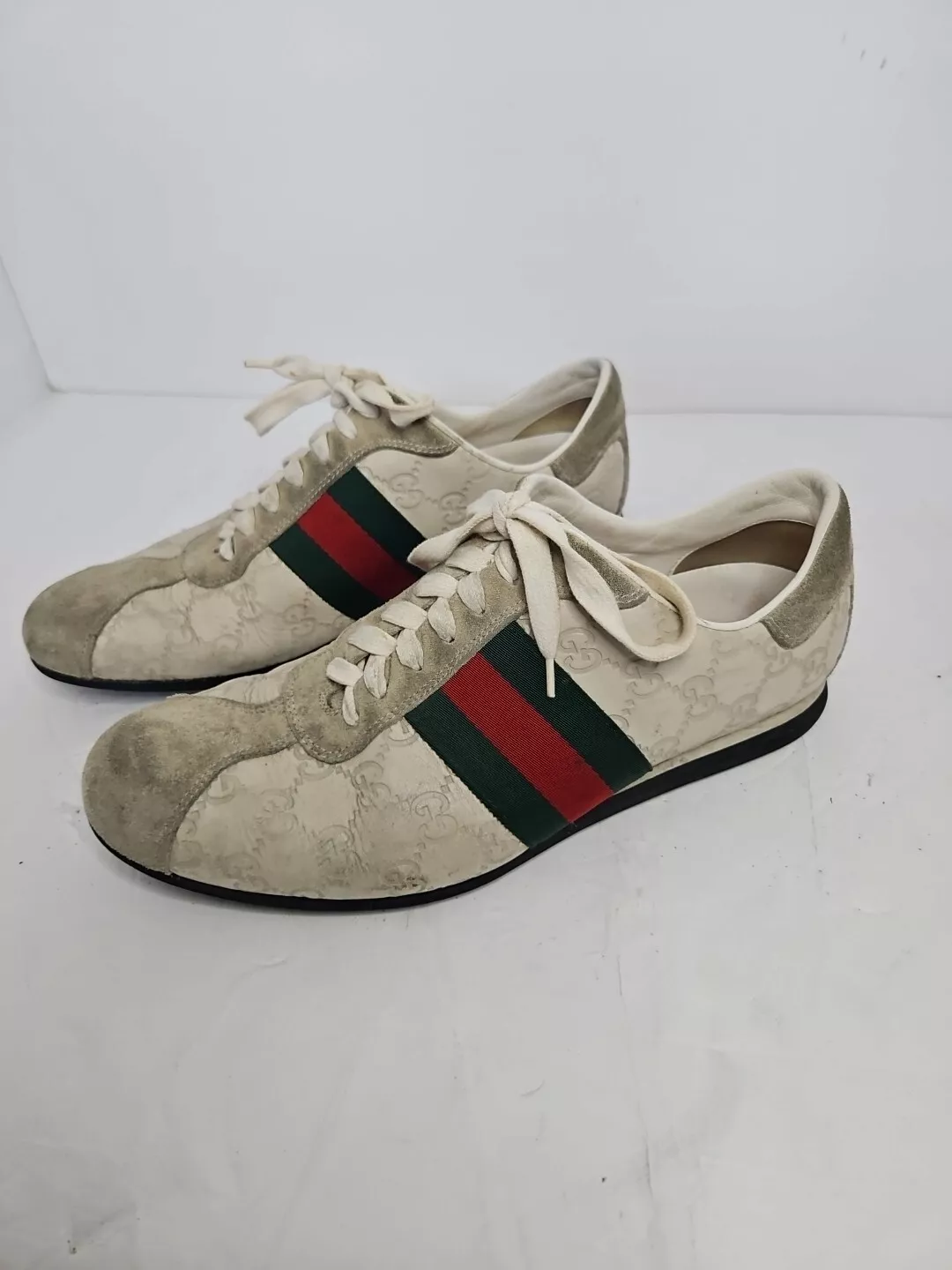 Baskets basses Gucci crème daim et toile cuir pointure 7,5 US