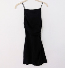 Zara Textured Draped Mini Dress Square Neck Cross Back Strappy Black Medium M