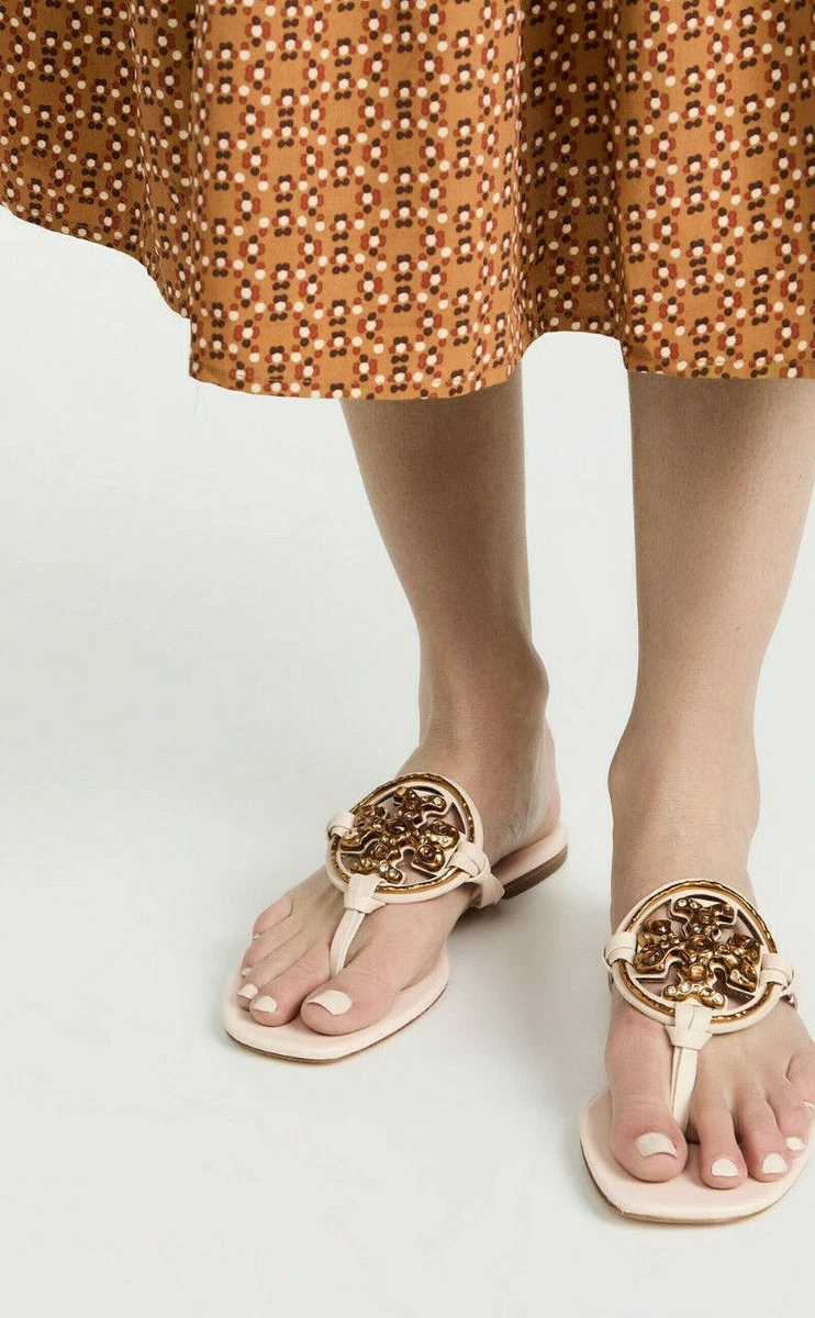 Miller Leather Thong Sandals in Beige - Tory Burch