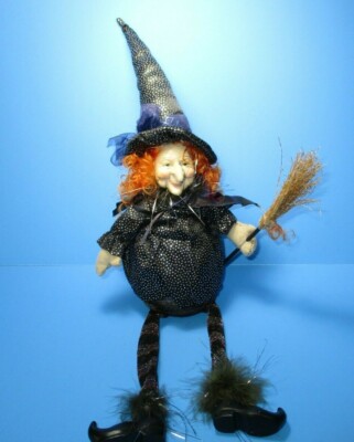 Halloween Witch Delton Shelf Sitter Black Clothes 18'' Stretched Out 12'' Sitting