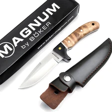 Boker Magnum Elk Hunter Fixed Knife 4.33" Blade 440A Burl Wood Outdoor - 02GL683