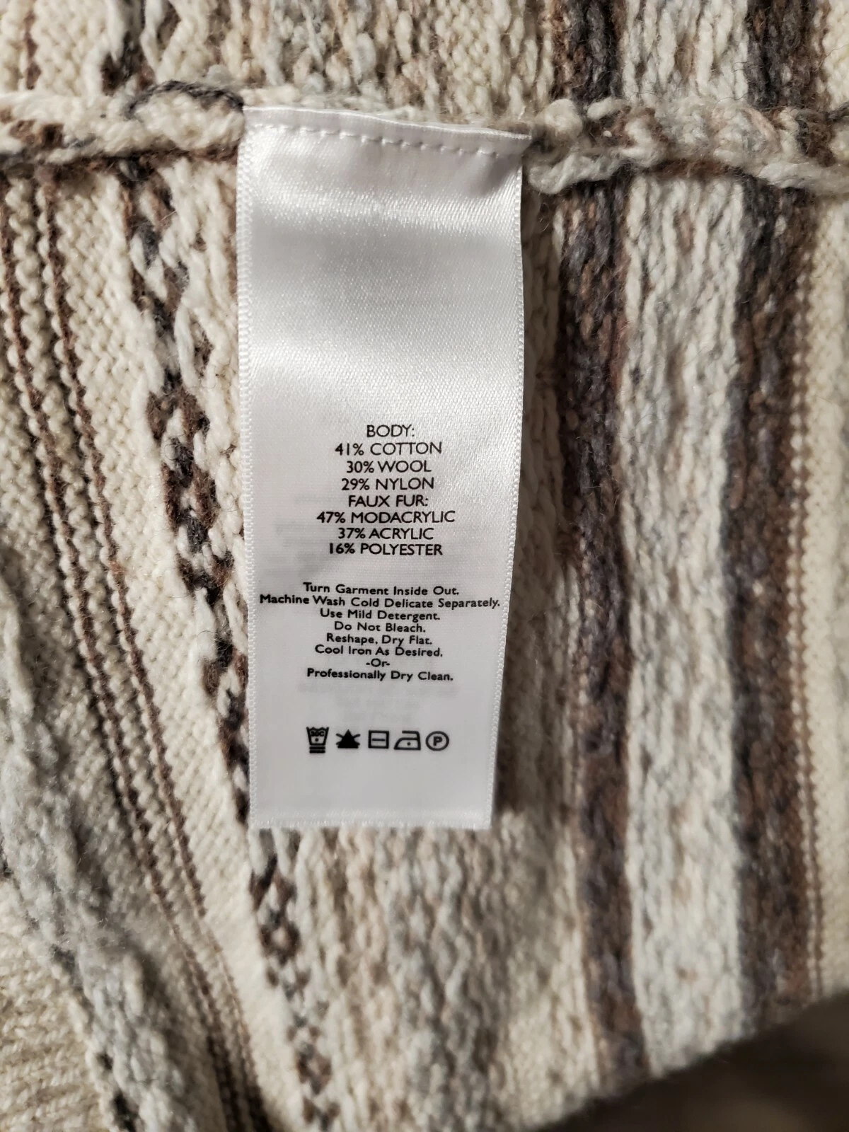 OFF WHITE Felpa con cappuccio e zip intera Eddie Bauer donna avorio marrone blu bordo pelliccia sintetica ~ taglia L