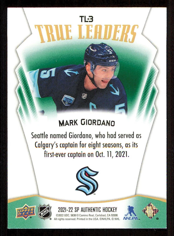 2021-22 SP Authentic True Leaders Green #TL3 Mark Giordano - Image 2 of 2