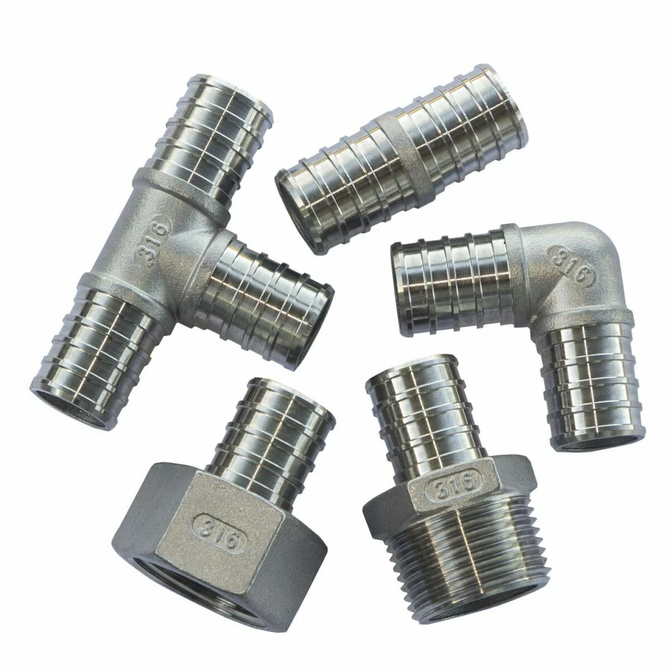 PACK OF 10 - 1" Stainless Steel PEX Tee Hose Barb Crimp Fitting SS 316 T Adapter - Image 2 of 2