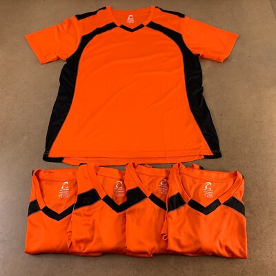 Lot of 5 Epic Sports Adult Medium Orange Black Short Sleeve V Neck T-Shirts New