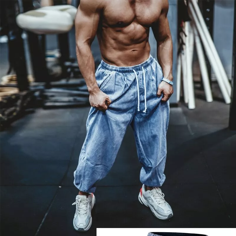 Mens Loose Cargo Baggy Jeans Gym Pants Streetwear Denim Joggers