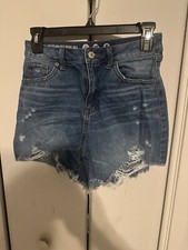 REWASH Super High Rise Wedge Mini Distressed Cut Off Jean Shorts