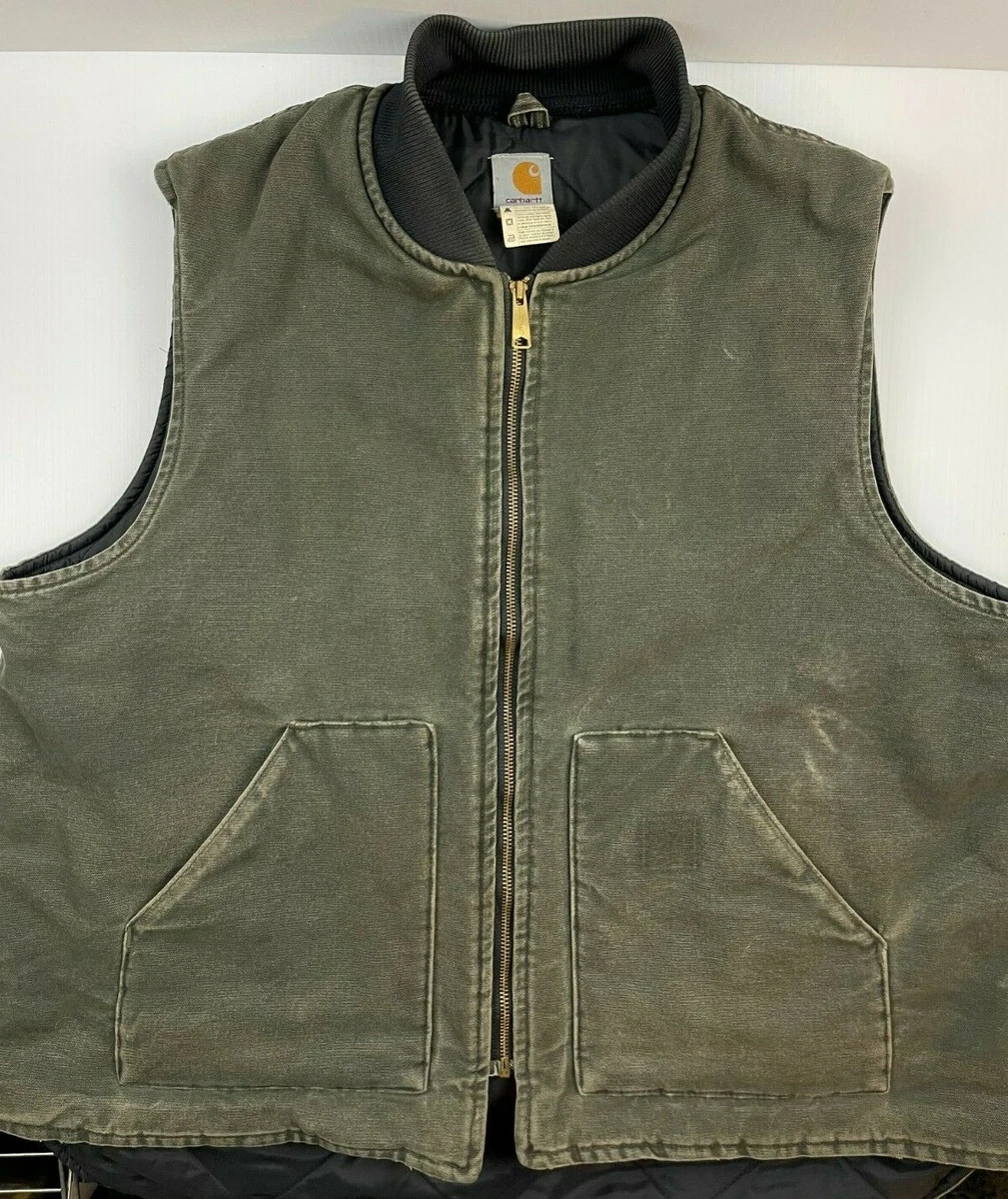 Vintage Carhartt Duck Vest Insulated Quilt Lined Moss Green V02 MOS Size XXL