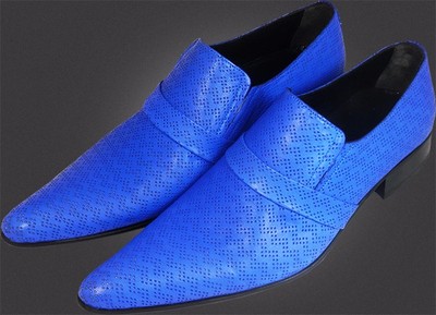 CHELSY MENS UNUSUAL SHOE BLUE SLIP ON HOLE DESIGN LEATHER SOLE 40