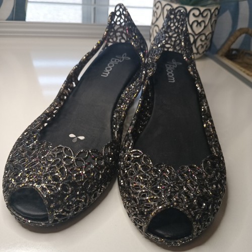 Black Glitter Y2K Jelly Wedge Sandals Women's US 6 ITA 37 Fairy Princess Water - Picture 11 of 11