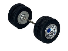 1/64 DCP PARTS CHROME/BLUE 10 HOLE WHEEL  TIRE PAIR W/ AXLE