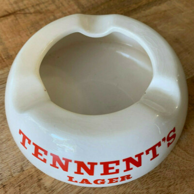 Tennet's Lager Round Ashtray  White w/ Red Lettering Wade England Advertising