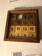 Very Neat Wooden Box Russian 15 / Fifteen puzzle Game Barley Break Brain 5”L