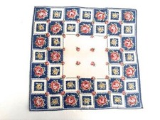 VINTAGE HANKY 1950s SCATTERED PRINT FLORALS RED  YELLOW ROSES IN SQUARES SWEET 