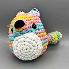 Handmade Crochet Rainbow Multicolor Striped Stuffed Animal Plush White Belly