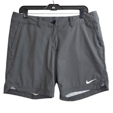 NIKE GOLF Shorts Womens 12 Black White POLKA DOTS Dri-Fit TOUR PERFORMANCE